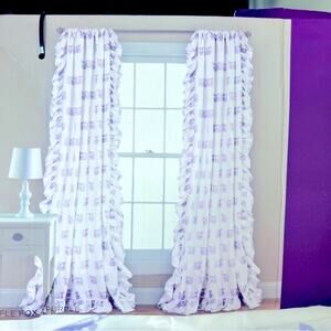 NWT! Lush Decor Ruffle Fox Window Curtain Panels Purple and White
